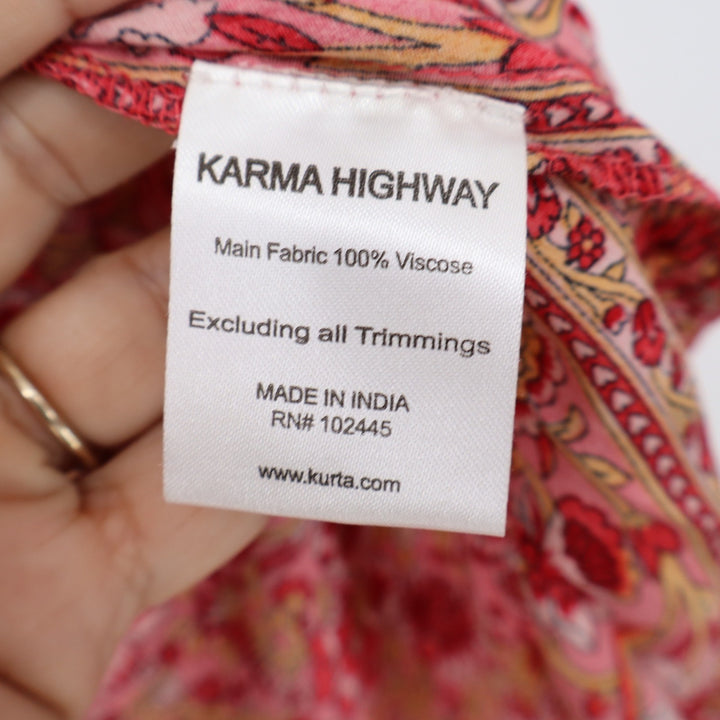 Karma Highway Red Floral Viscose Sleeveless Boho Top One Size Drawstring Tie