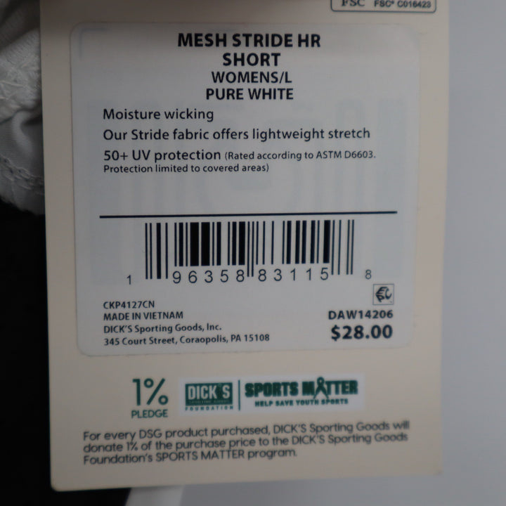 DSG Womens Mesh Stride HR Short Pure White Black Athletic Running Large NEW