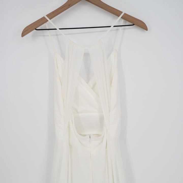 Lulus Romantic Inspiration Maxi Dress Womens M White Spaghetti Strap Faux-Wrap