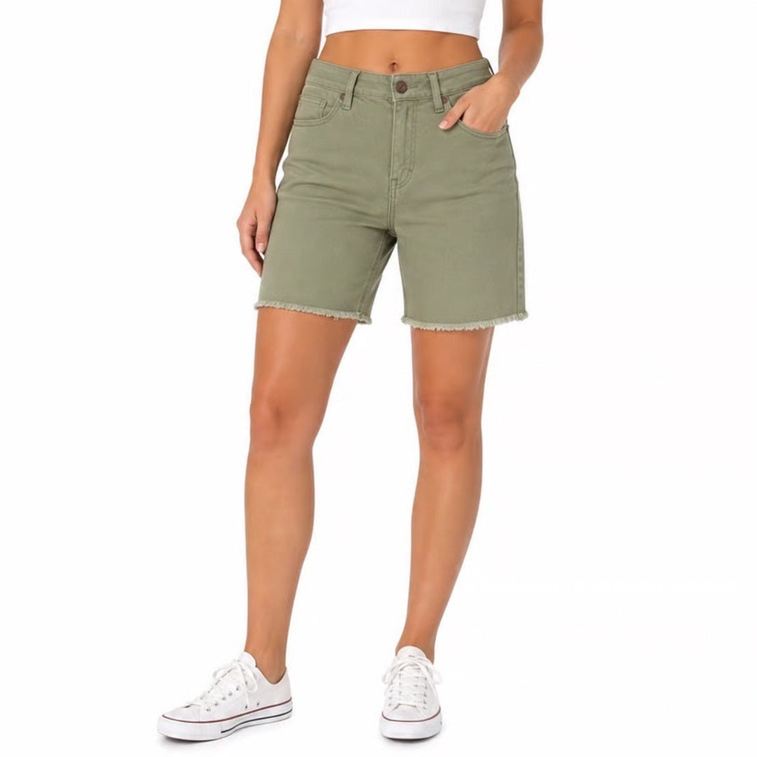 dollhouse Shorts Womens 9/10 Havana Bermuda Green Raw Hem Denim NEW