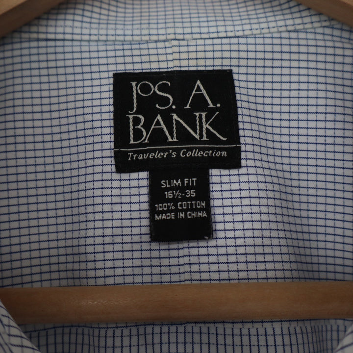 Jos. A. Bank Travelers Collection Slim Fit Blue Check Dress Shirt 16.5 35 Cotton