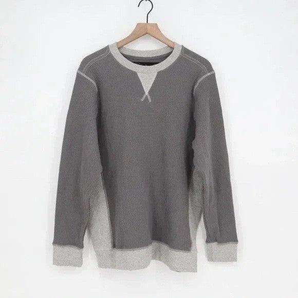 American Giant Colorblock Summit T-Shirt Mens XL Gray Long Sleeve Waffle Knit
