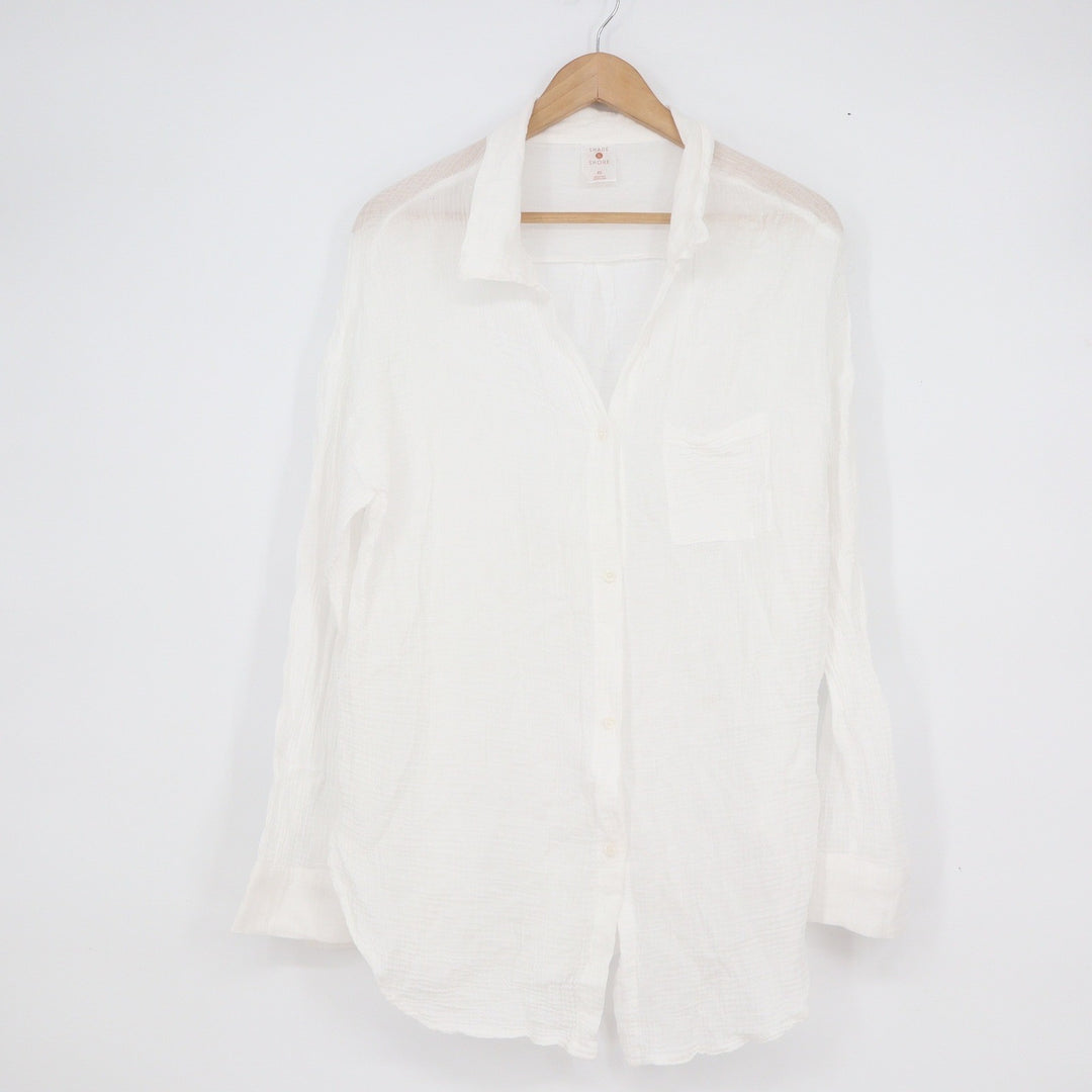 Shade & Shore Womens White Cotton Gauze Button Down Beach Cover Up Shirt XS