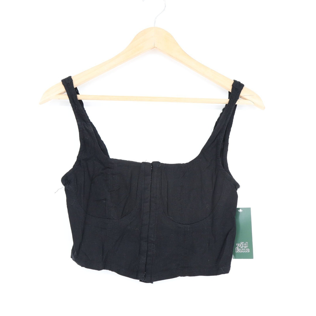 Wild Fable Corset Tank Top Womens Medium Black Stretch Smocked Back Cropped