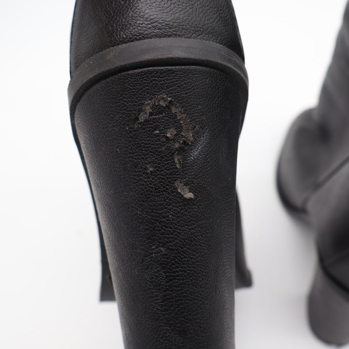 Black Faux Leather Mid-Calf Block Heel Boots Round Toe Size 9 Slouchy Pull On