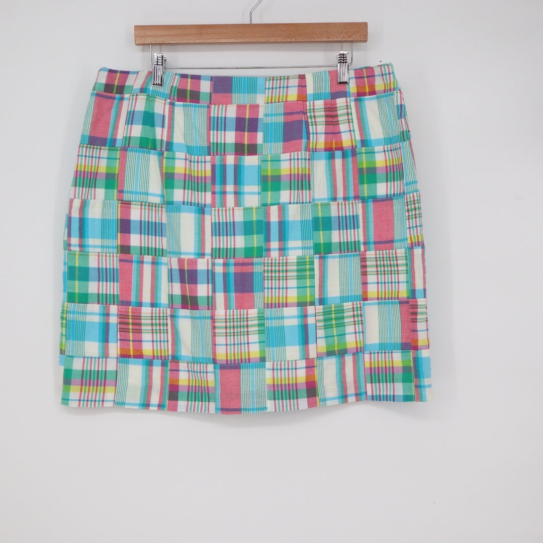 Talbots Petite Womens 16P Patchwork Plaid Mini Skirt Multi Color Cotton Lined