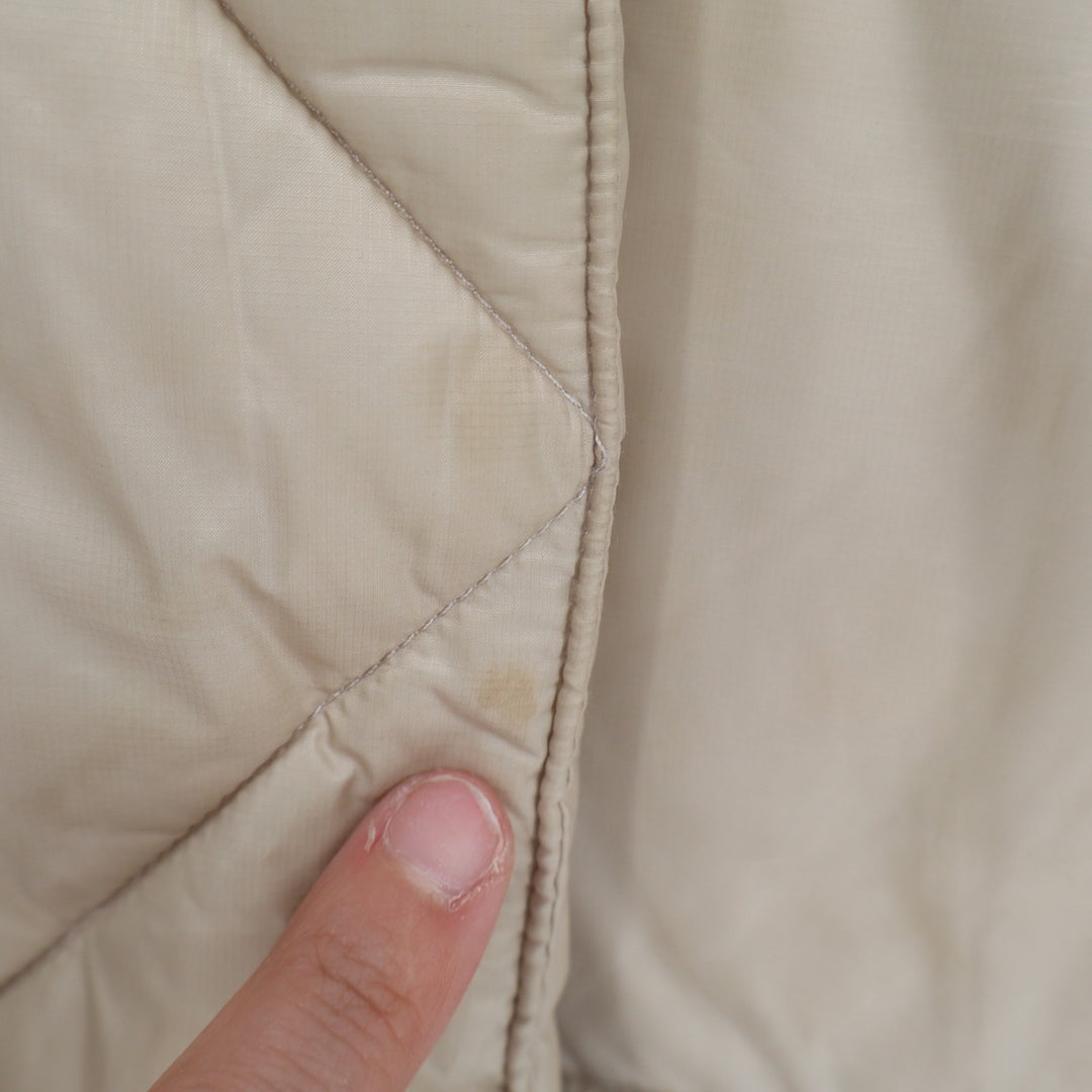 GAP Puffer Coat Womens XL Beige Full Zip Pockets Hooded Thumb Hole Long Sleeve