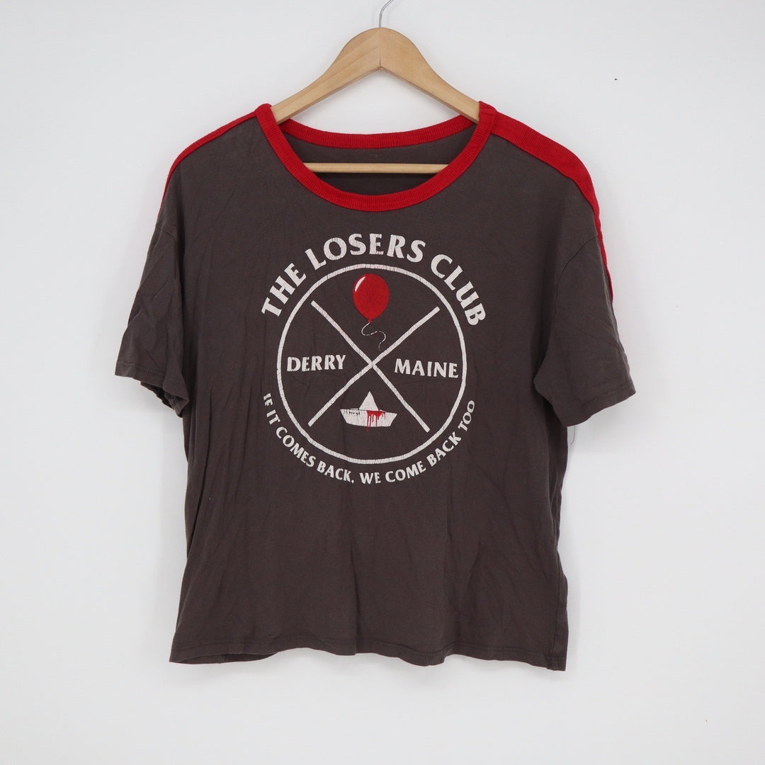 IT Movie The Losers Club Derry Maine Ringer Graphic Tee Grey Red Size M