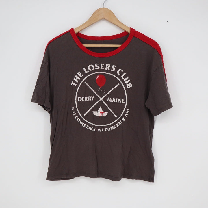 IT Movie The Losers Club Derry Maine Ringer Graphic Tee Grey Red Size M