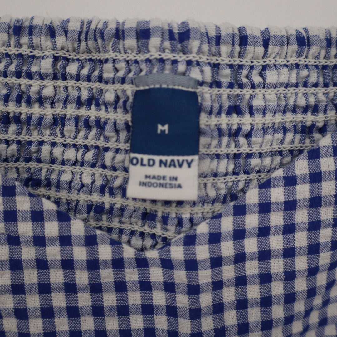 Old Navy Blue Gingham Puff Sleeve Smocked Mini Dress Womens Size M