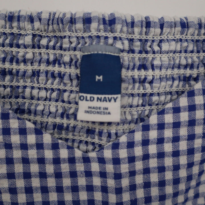 Old Navy Blue Gingham Puff Sleeve Smocked Mini Dress Womens Size M