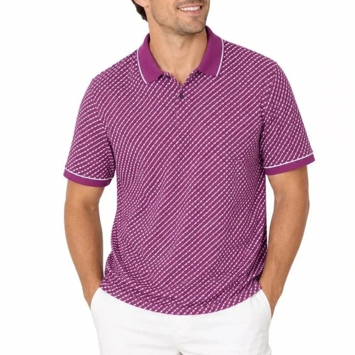 VRST Mens Contrast Printed Polo Shirt Black Cherry Geometric Golf Top Large