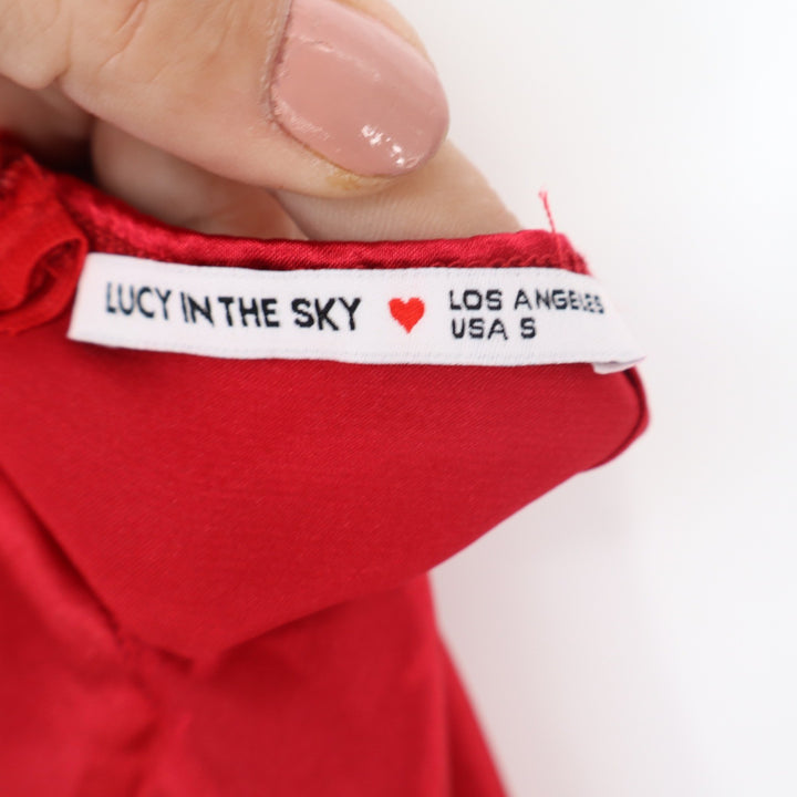 Lucy In The Sky Red Satin Halter Maxi Dress Deep V-Neck Wrap Waist Size S