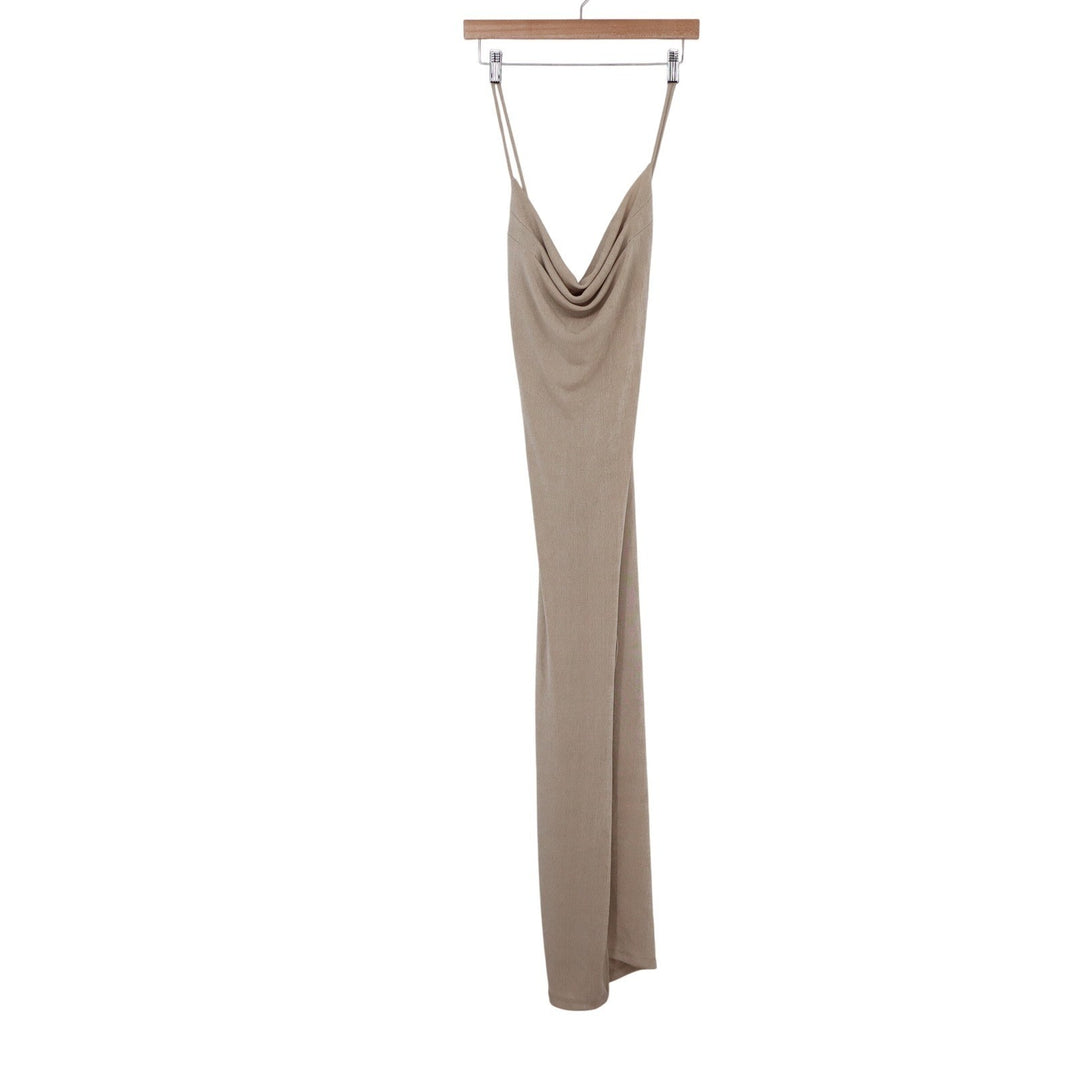 She Is Us Beige Cowl Neck Ribbed Maxi Dress Sleeveless US 8