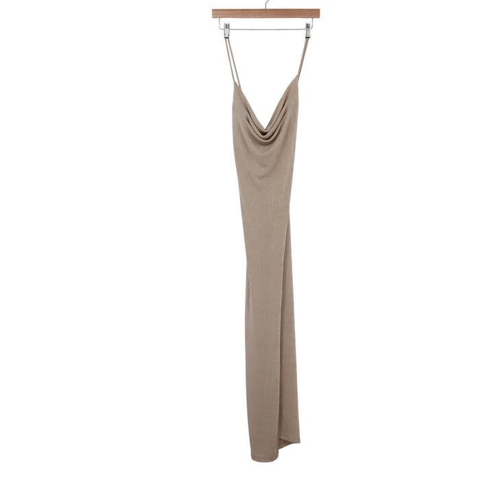 She Is Us Beige Cowl Neck Ribbed Maxi Dress Sleeveless US 8