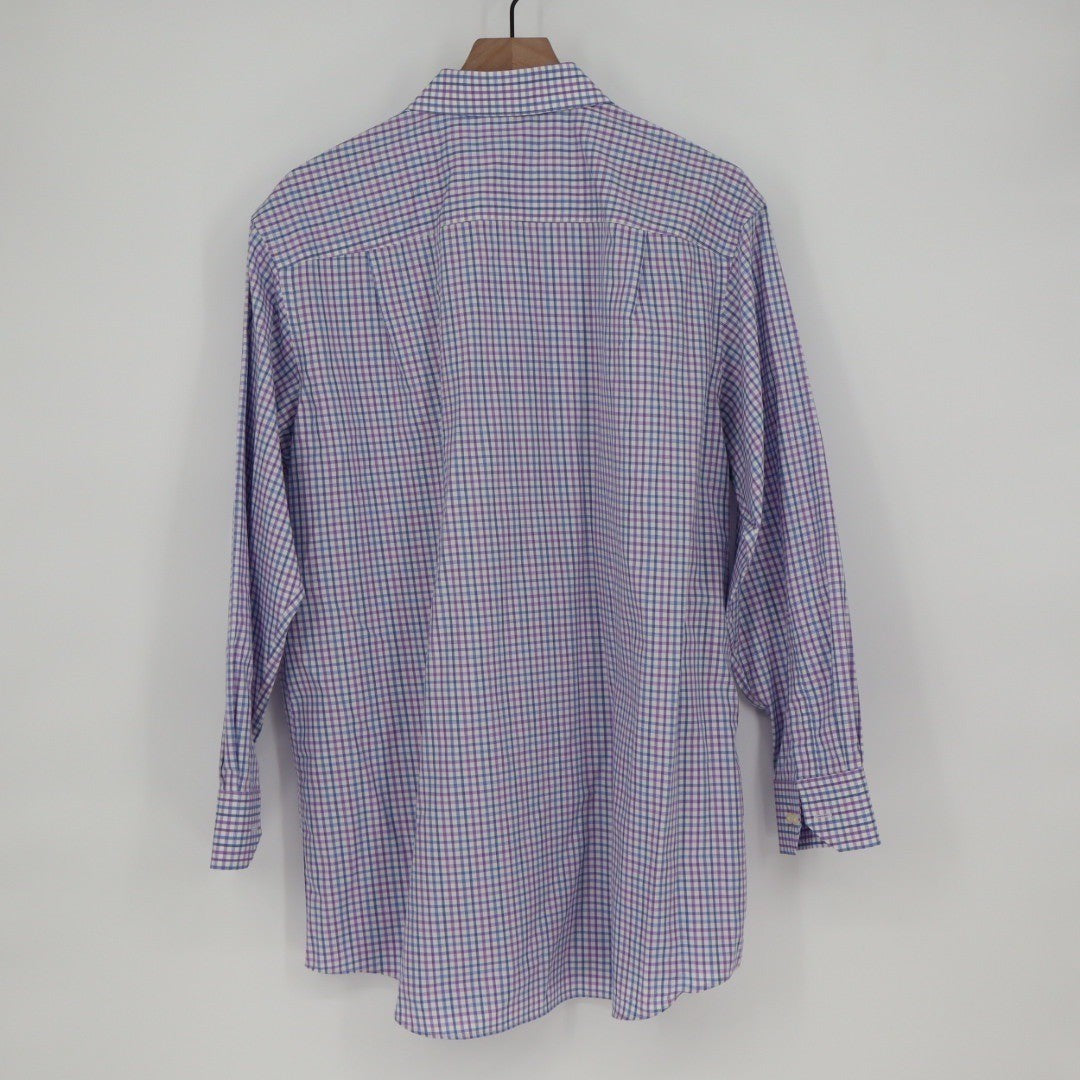 Members Mark Mens XL Purple Blue Plaid Long Sleeve Button Down Shirt