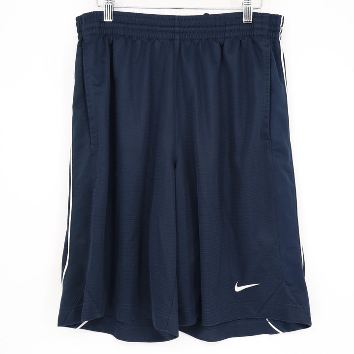 Nike Basketball Shorts Mens Medium Navy Blue Embroidered Swoosh Logo Athletic