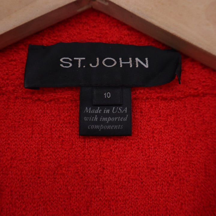 St. John Women Red Wool Blend Knit Blazer Jacket Size 10 Single Button USA Made