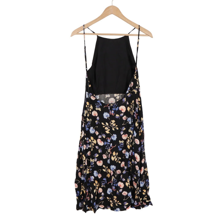 Forever 21 Dress Womens Small Floral Halter Open Back Black Mini Excellent