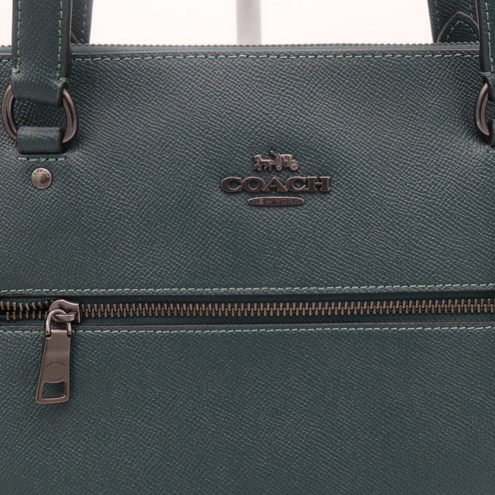 Coach Gallery Tote Forest Green Crossgrain Leather Shoulder Bag Gunmetal