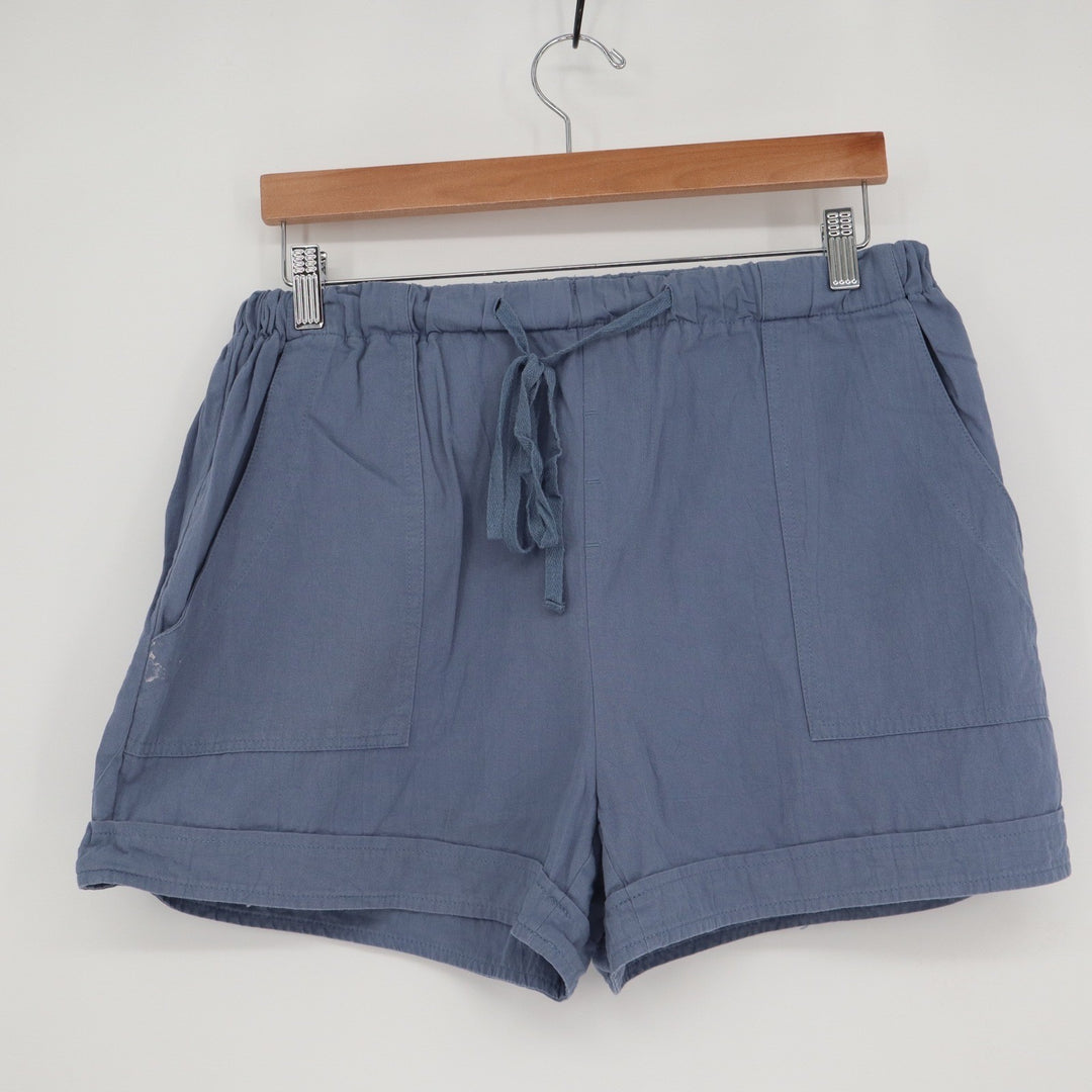 Womens Blue Elastic Drawstring Waist Casual Cuffed Shorts Size Large
