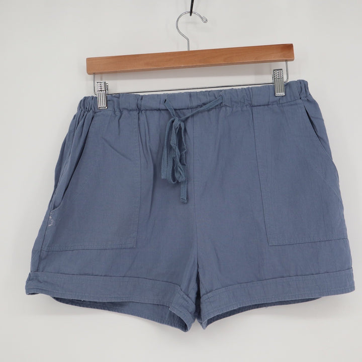 Womens Blue Elastic Drawstring Waist Casual Cuffed Shorts Size Large