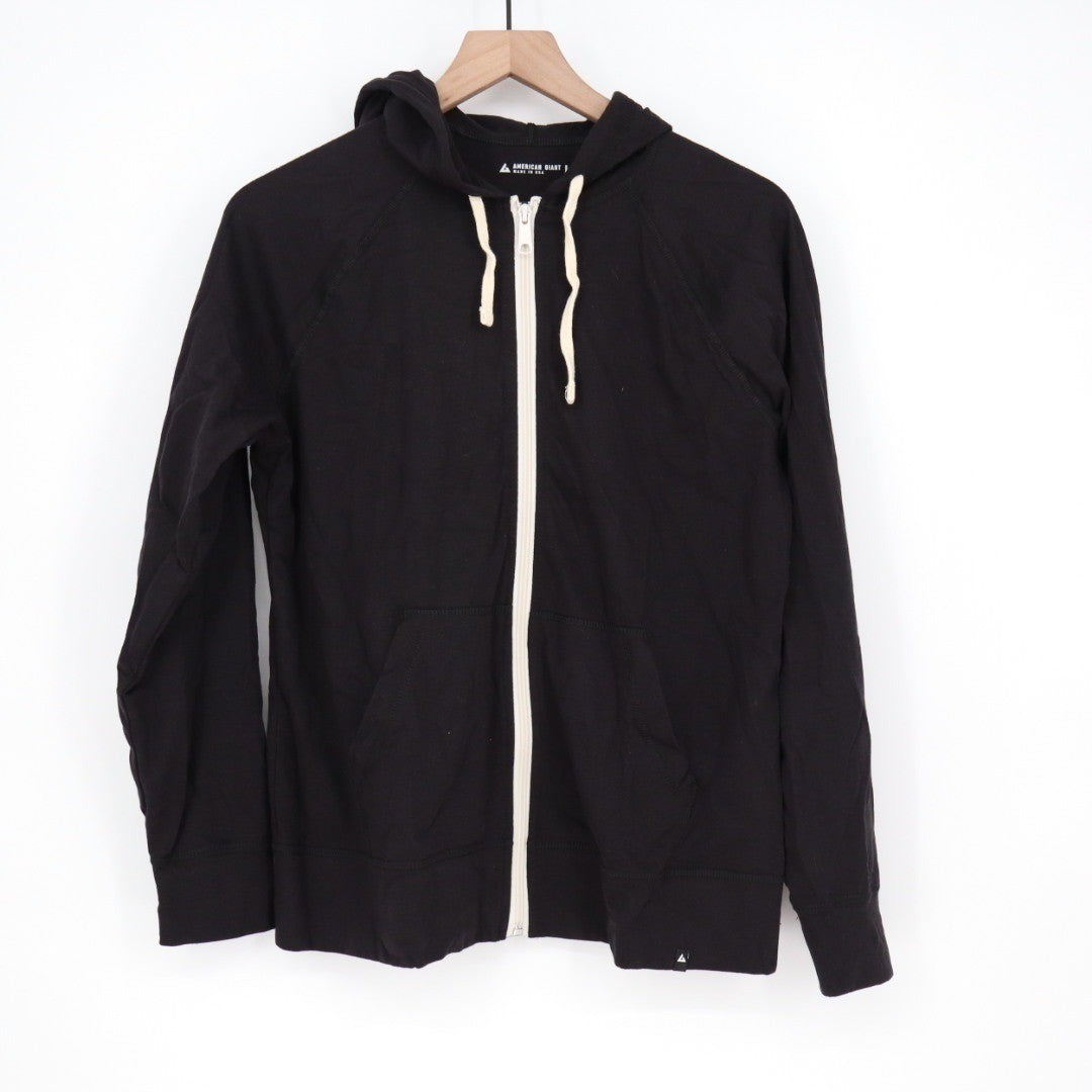 American Giant Women's Lightweight Black Full Zip Hoodie Made in USA Size L