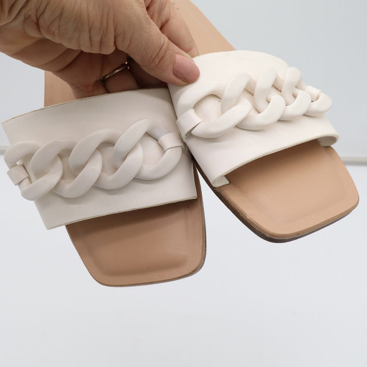 A New Day Womens White Square Toe Chain Link Slide Sandals Size 8.5 Flat