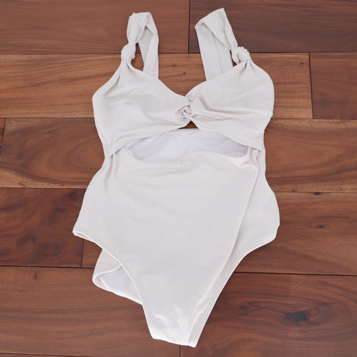 ASOS DESIGN White One Piece Swimsuit Knot Front Cutout One Shoulder Size US 4