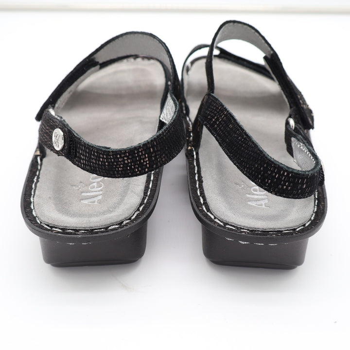 Alegria Verona Black Metallic Leather Slingback Sandals VER-760 Womens Size 38