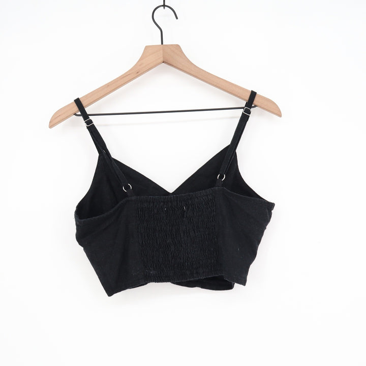 Universal Thread Black Linen Blend Cropped Camisole V-Neck Smocked Back Top M