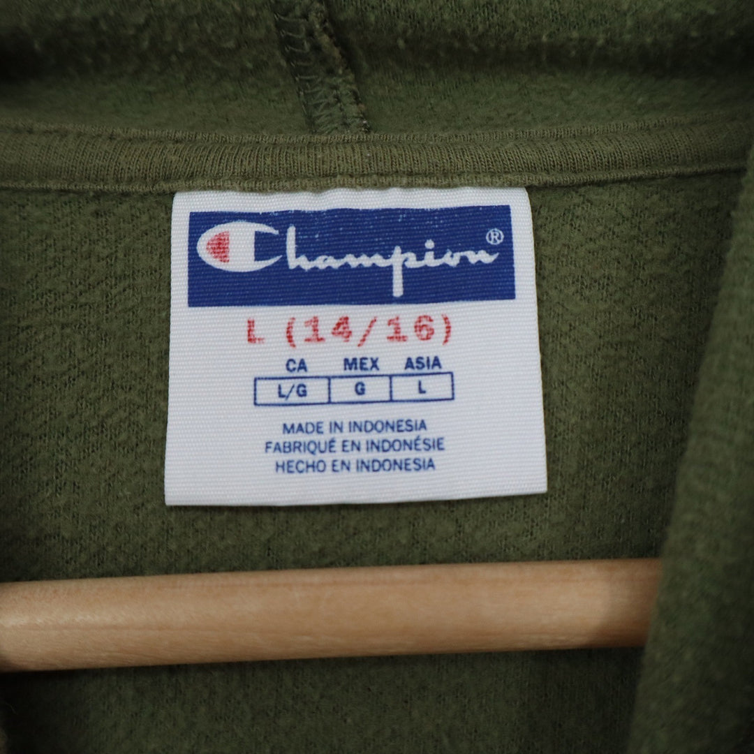 Champion Boys Olive Green Cloud Wash Hoodie Orange Logo Size L