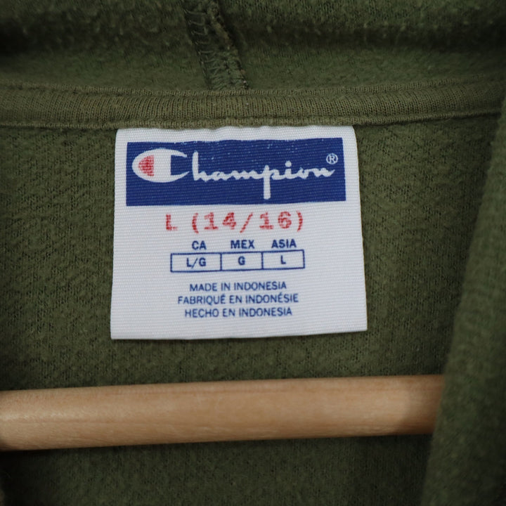Champion Boys Olive Green Cloud Wash Hoodie Orange Logo Size L