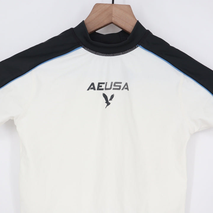 American Eagle Kids Rash Guard Size 8 White Black AEUSA Swim Shirt Short Sleeve