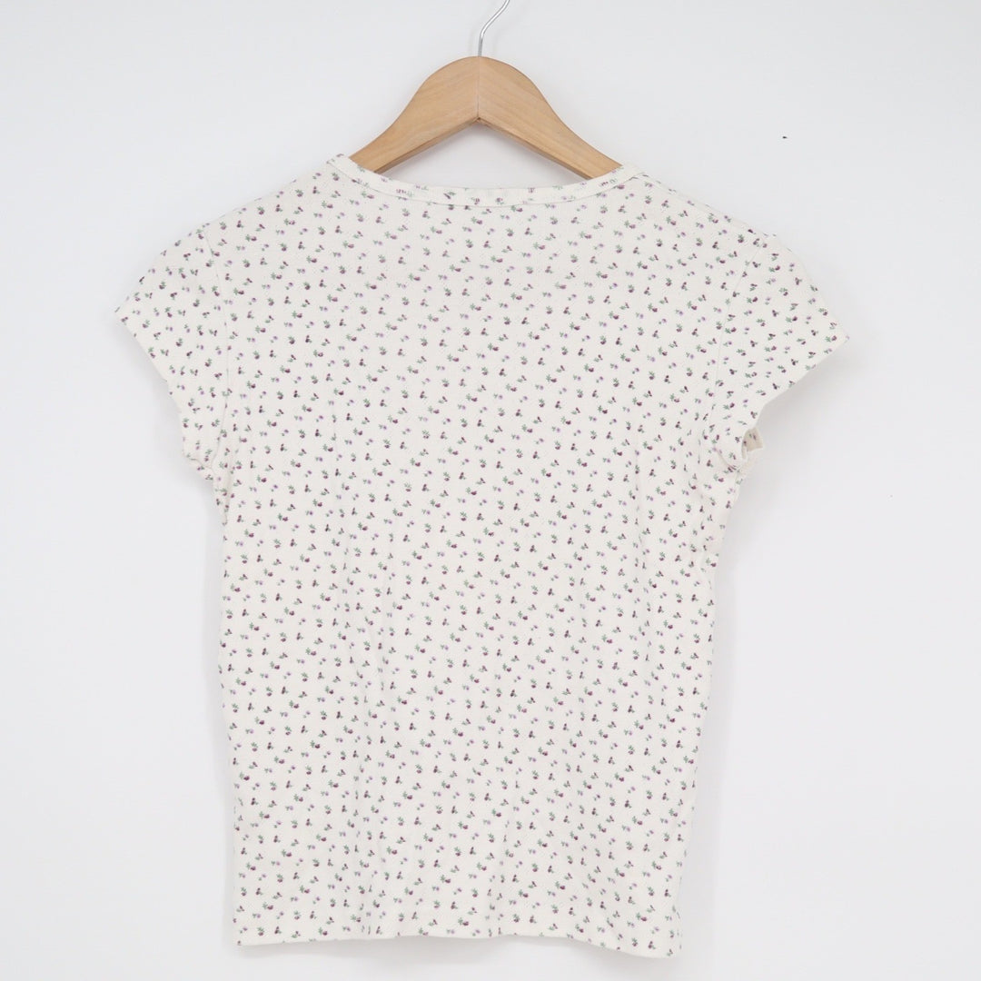 Brandy Melville White Floral Pointelle Short Sleeve Cotton Tee Made in Italy