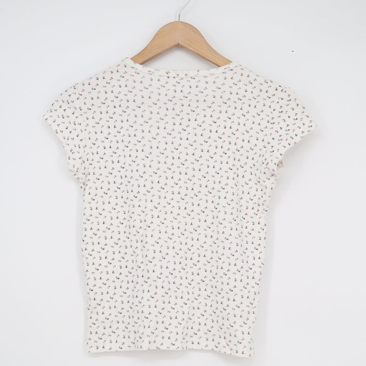 Brandy Melville White Floral Pointelle Short Sleeve Cotton Tee Made in Italy