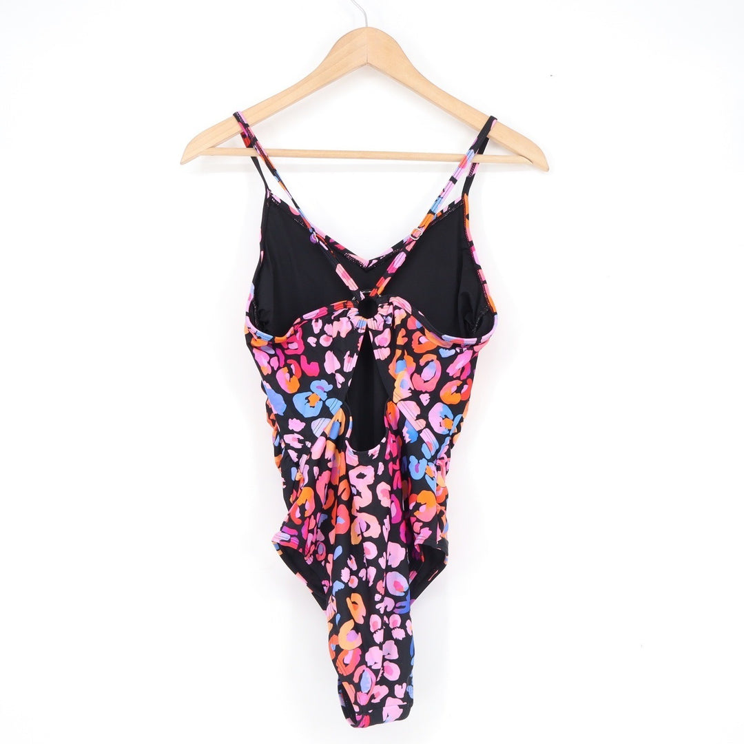 Cupshe Womens Neon Leopard Print One Piece Swimsuit Multicolor V-Neck Medium NEW