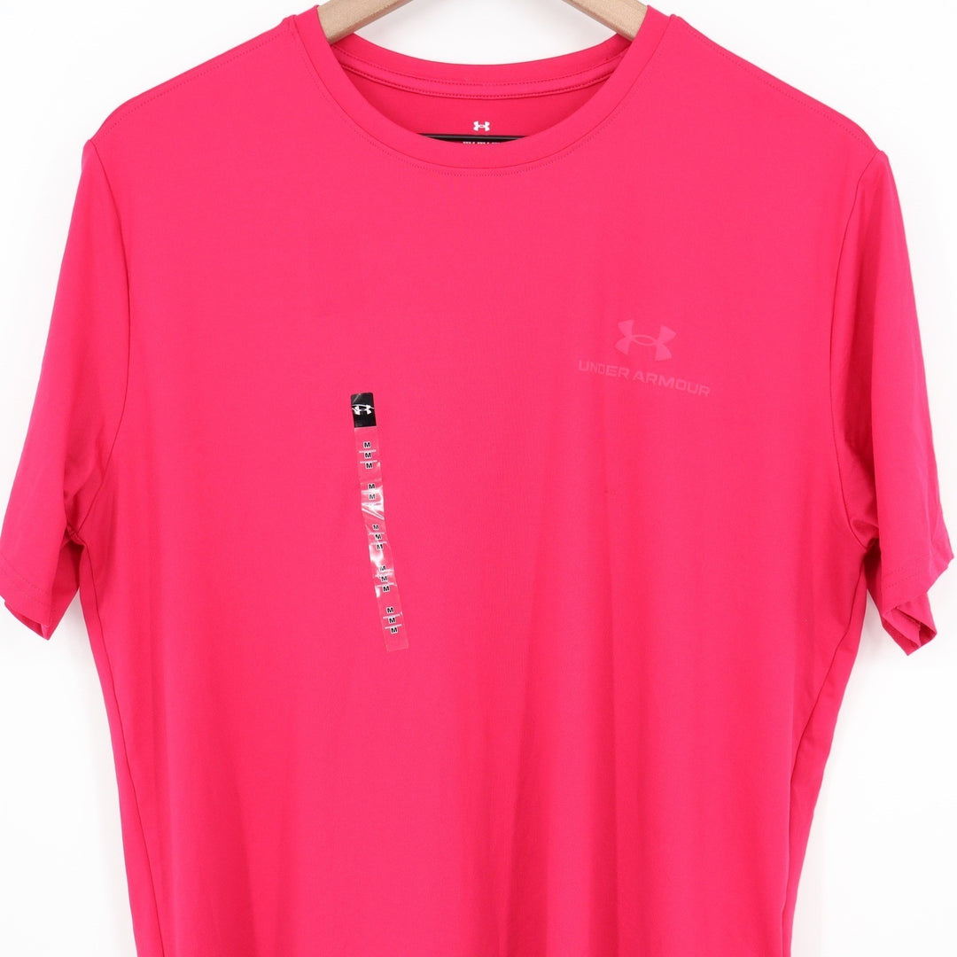 Under Armour Rush Mens Medium Pink Short Sleeve Loose Fit Athletic Tee