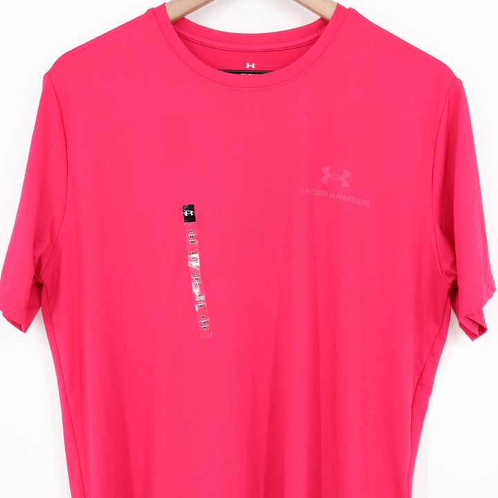 Under Armour Rush Mens Medium Pink Short Sleeve Loose Fit Athletic Tee