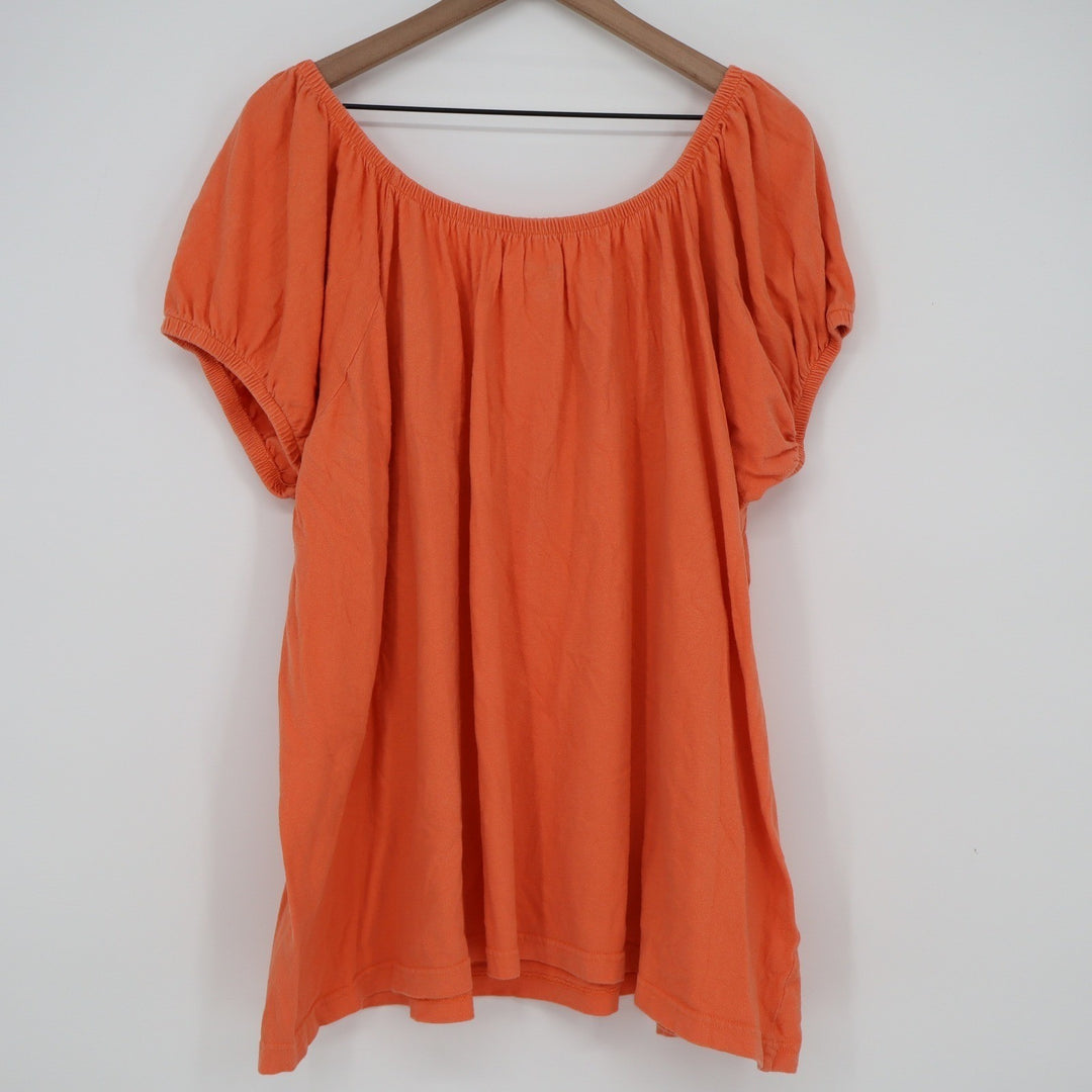 Mainstreet Blues Womens 1X Orange Cotton Short Sleeve Peasant Henley Top