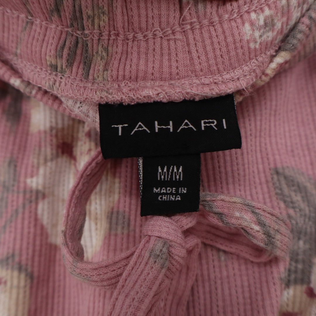 Tahari Womens Pink Floral Ribbed Knit Wide Leg Lounge Pants Size M