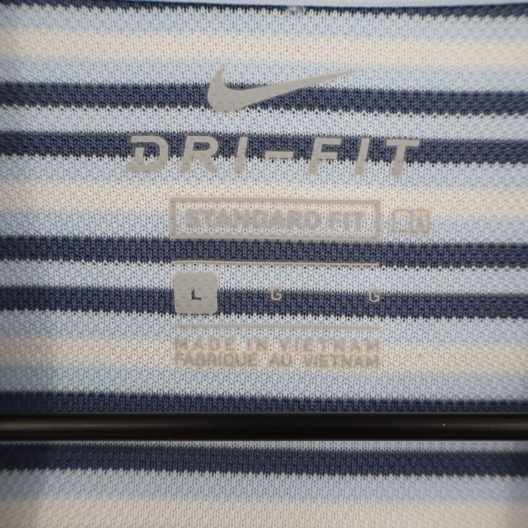 Nike Dri Fit Golf Polo Shirt Blue White Stripe Short Sleeve Size Large