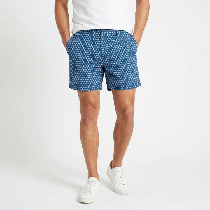 VRST Mens Resort Short 6" Deep Denim Print Blue Starburst Stretch Size S