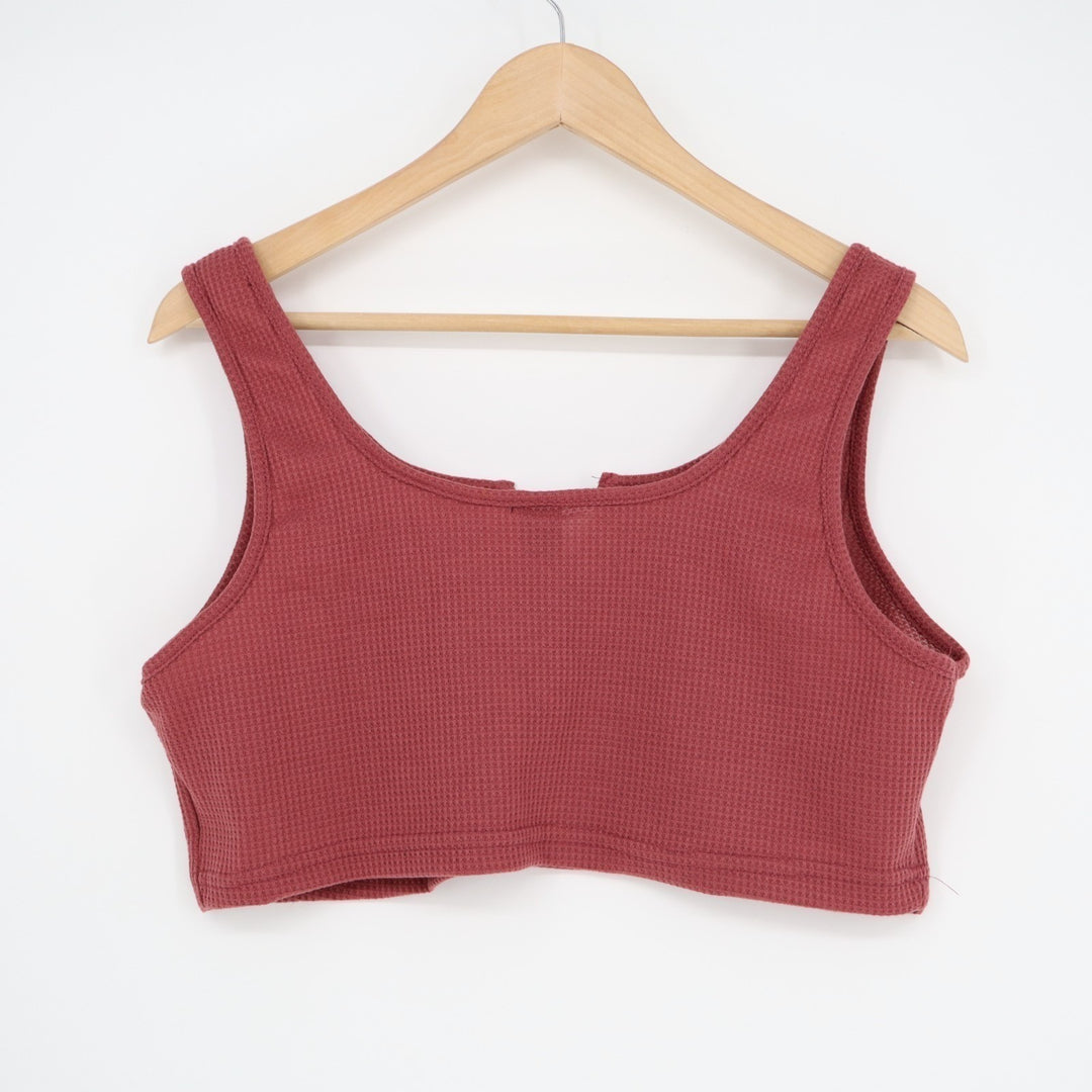 Shein Inawly Cropped Thermal Tank Top Womens L Burgundy Waffle Knit Notch Neck