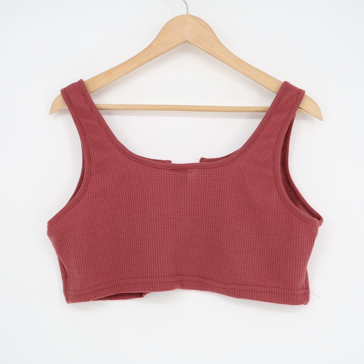 Shein Inawly Cropped Thermal Tank Top Womens L Burgundy Waffle Knit Notch Neck