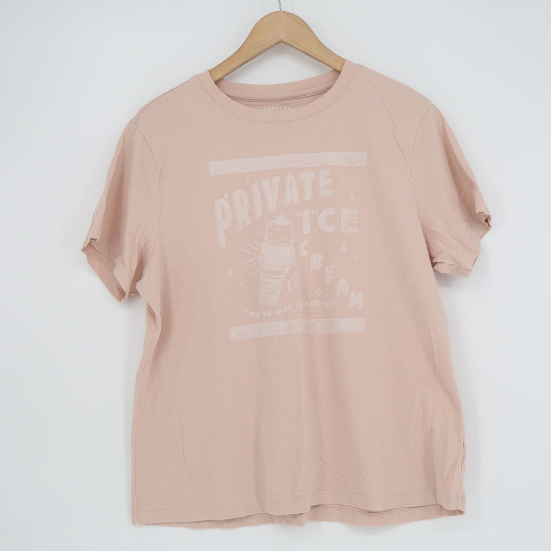 American Eagle Private Ice Cream Graphic T-Shirt Peach Pink Cotton Large