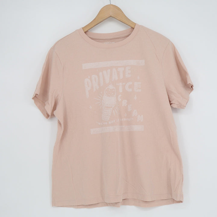 American Eagle Private Ice Cream Graphic T-Shirt Peach Pink Cotton Large