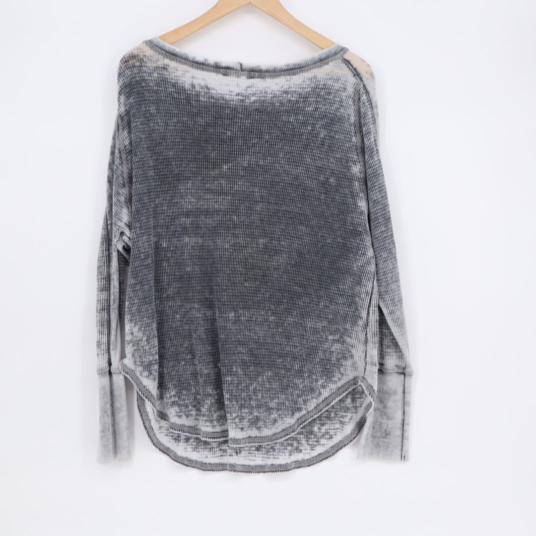 Project Social T Thermal Shirt Womens Large Gray White Tie Dye Knit Long Sleeve
