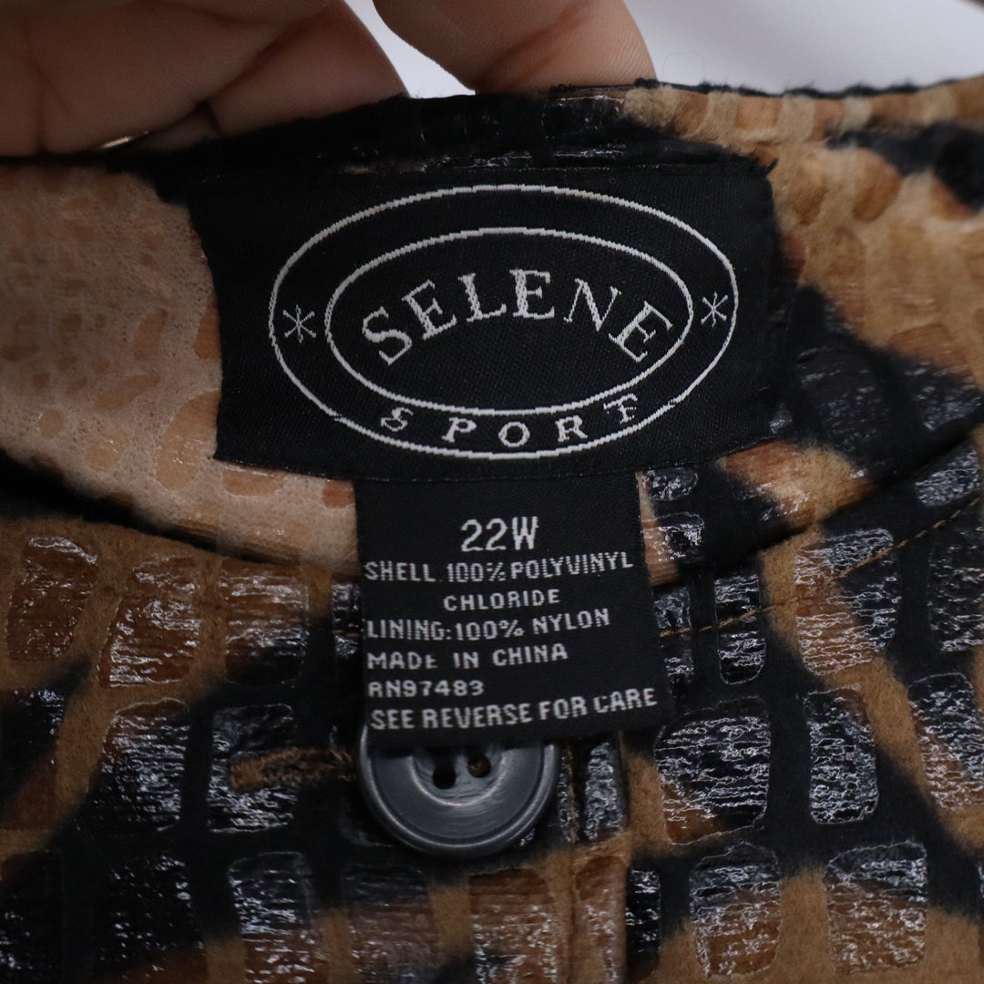 Selene Sport Tiger Print Crocodile Embossed Button Front Jacket Brown Plus 22W