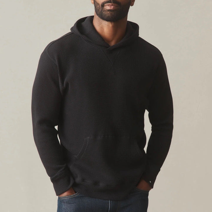 American Giant Summit Hoodie Men Medium Black Cotton Waffle Knit Kangaroo Pocket